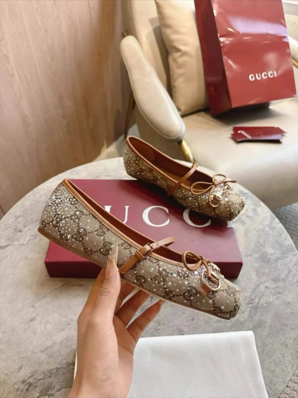 Gucci GG Crystal Mary Jane Ballet Flats